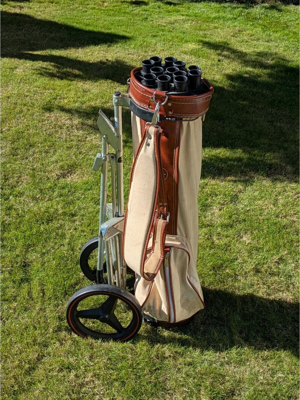 ATLANTIC Vintage White Golf Bag 12 Dividers With Golf Cart- Tuffitube